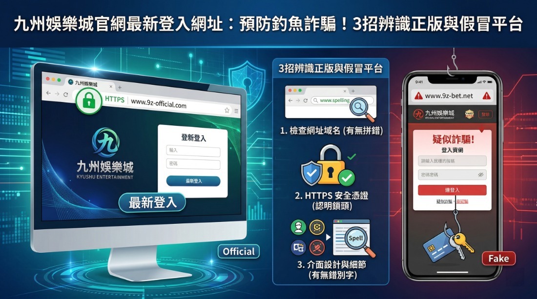 九州娛樂城官網最新登入網址：預防釣魚詐騙！3招辨識正版與假冒平台